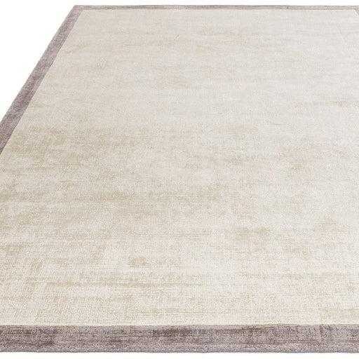 Blade Slim Border Modern Plain Distressed Shimmer Hand-Woven Textured Silky Viscose Flatweave Putty/Silver Border Rug