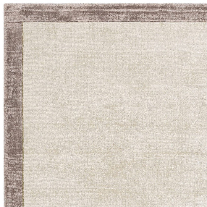 Blade Slim Border Modern Plain Distressed Shimmer Hand-Woven Textured Silky Viscose Flatweave Putty/Silver Border Rug