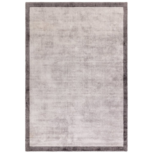 Blade Slim Border Modern Plain Distressed Shimmer Hand-Woven Textured Silky Viscose Flatweave Silver/Grey Border Rug