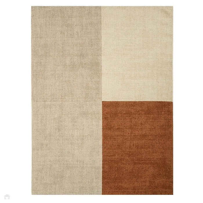 Blox Modern Plain Geometric Hand-Woven Textured Low-Pile Wool Copper/Beige/Cream Rug