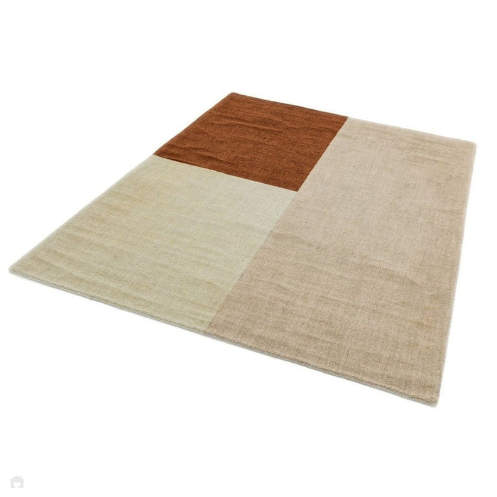 Blox Modern Plain Geometric Hand-Woven Textured Low-Pile Wool Copper/Beige/Cream Rug