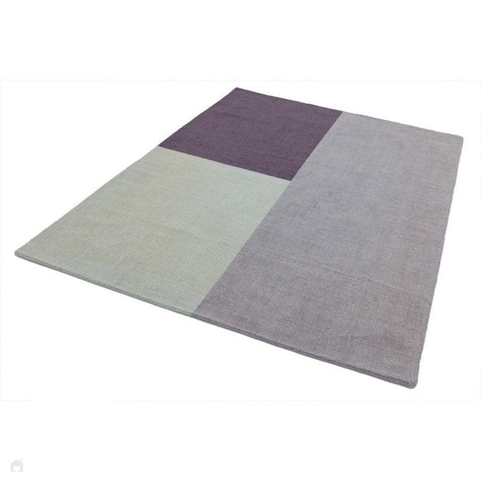 Blox Modern Plain Geometric Hand-Woven Textured Low-Pile Wool Heather/Purple/Grey Rug