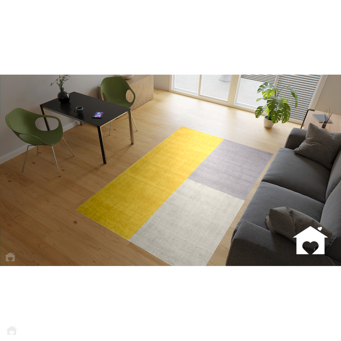 Blox Modern Plain Geometric Hand-Woven Textured Low-Pile Wool Mustard Yellow/Silver/Grey Rug