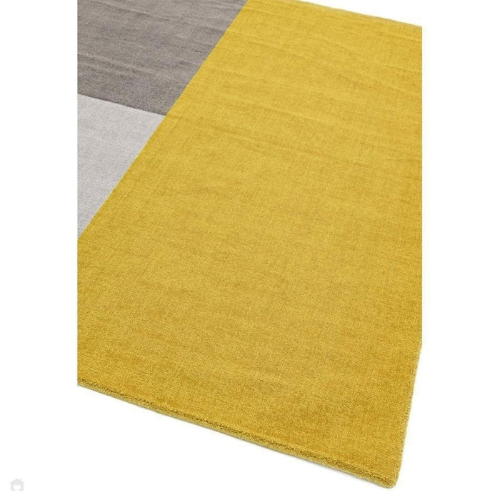 Blox Modern Plain Geometric Hand-Woven Textured Low-Pile Wool Mustard Yellow/Silver/Grey Rug