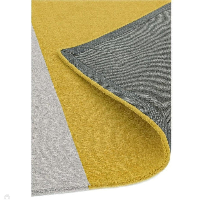 Blox Modern Plain Geometric Hand-Woven Textured Low-Pile Wool Mustard Yellow/Silver/Grey Rug