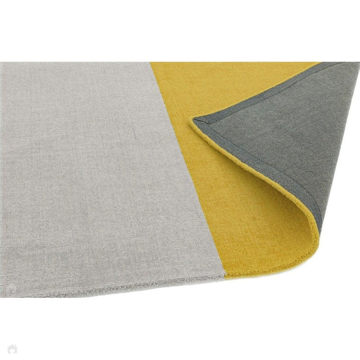 Blox Modern Plain Geometric Hand-Woven Textured Low-Pile Wool Mustard Yellow/Silver/Grey Rug