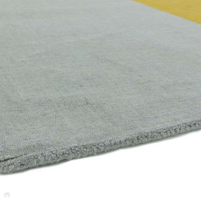 Blox Modern Plain Geometric Hand-Woven Textured Low-Pile Wool Mustard Yellow/Silver/Grey Rug