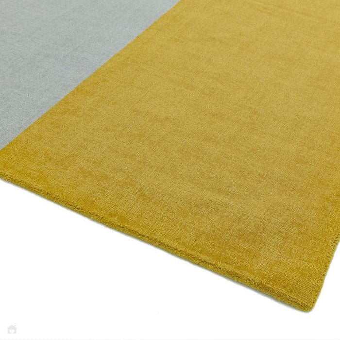 Blox Modern Plain Geometric Hand-Woven Textured Low-Pile Wool Mustard Yellow/Silver/Grey Rug