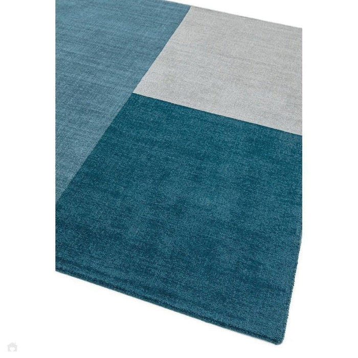 Blox Modern Plain Geometric Hand-Woven Textured Low-Pile Wool Teal/Grey Rug