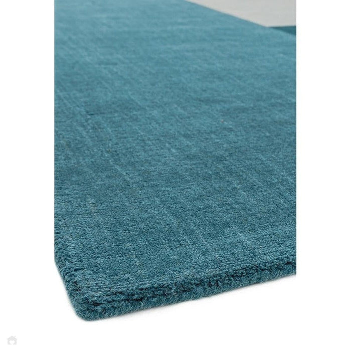 Blox Modern Plain Geometric Hand-Woven Textured Low-Pile Wool Teal/Grey Rug