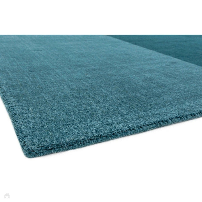 Blox Modern Plain Geometric Hand-Woven Textured Low-Pile Wool Teal/Grey Rug