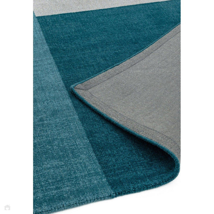 Blox Modern Plain Geometric Hand-Woven Textured Low-Pile Wool Teal/Grey Rug