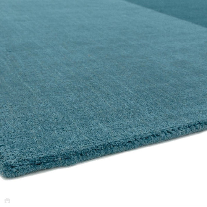 Blox Modern Plain Geometric Hand-Woven Textured Low-Pile Wool Teal/Grey Rug