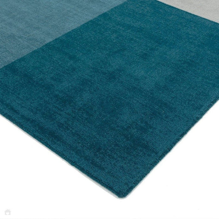 Blox Modern Plain Geometric Hand-Woven Textured Low-Pile Wool Teal/Grey Rug