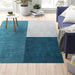 Blox Modern Plain Geometric Hand-Woven Textured Low-Pile Wool Teal/Grey Rug