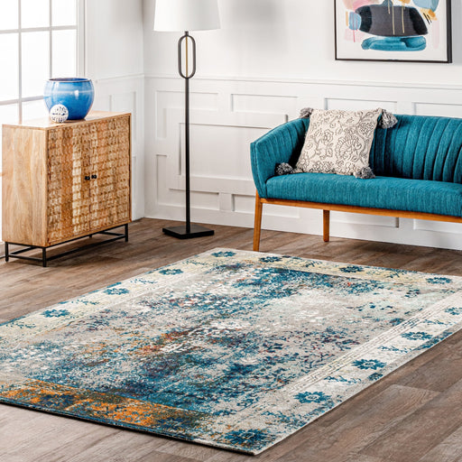 Blue Area Rug with Elegant Design and Soft Fibers