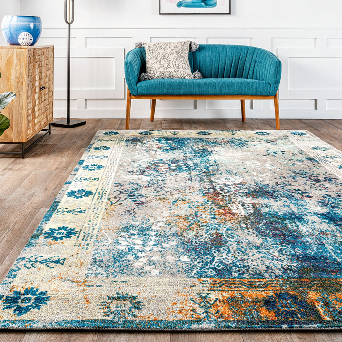 Blue Area Rug with Elegant Design and Soft Fibers