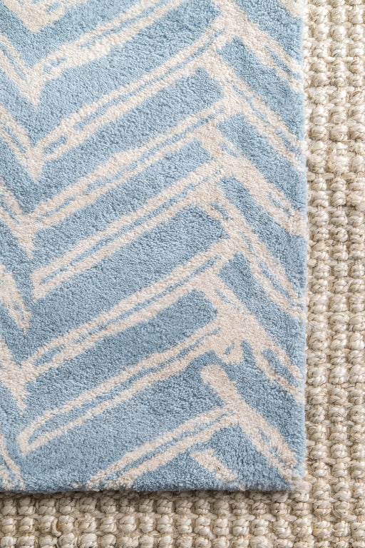 Blue Chevron Wool Area Rug 150x230 cm