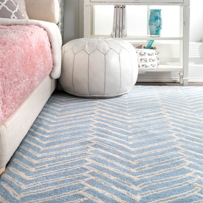 Blue Chevron Wool Area Rug 150x230 cm