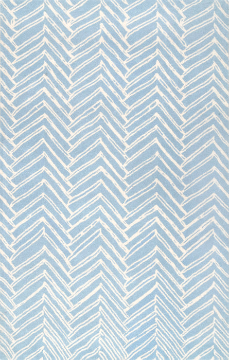 Blue Chevron Wool Area Rug 150x230 cm