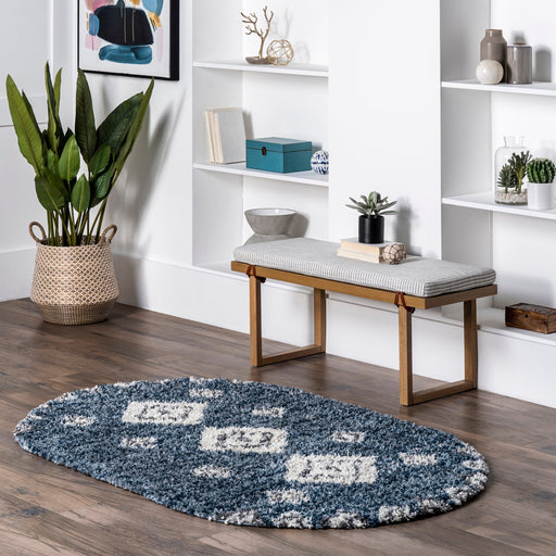 Blue Diamond Shag Rug With Tassels 140x200 cm