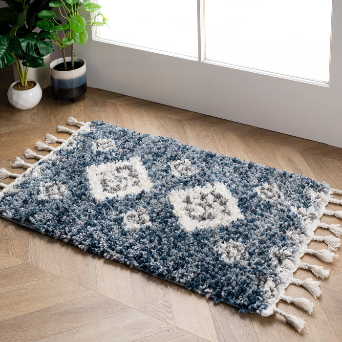 Blue Diamond Shag Rug With Tassels 140x200 cm