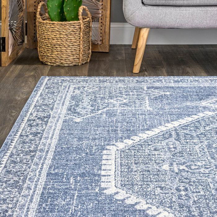 Blue Emblem Area Rug for Home Decor