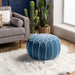 Blue Embroidered Cotton Pouf for Living Room Seating