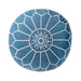 Blue Embroidered Cotton Pouf for Living Room Seating