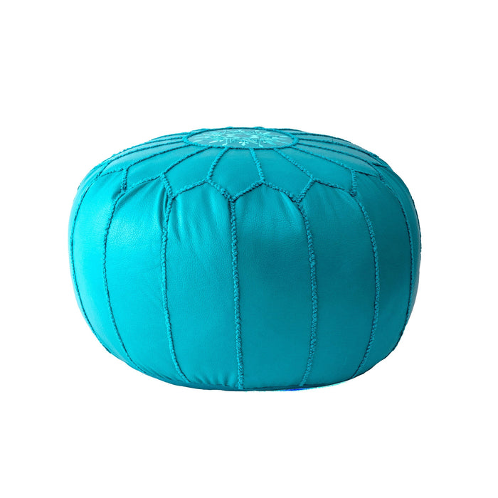 Blue Faux Leather Pouf for Living Room Seating and Decor