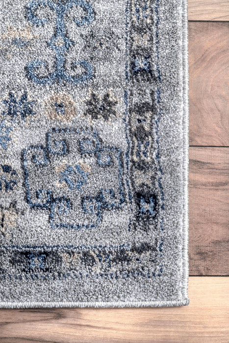 Blue Feudal Tribal Area Rug Soft Fibers Stylish Design