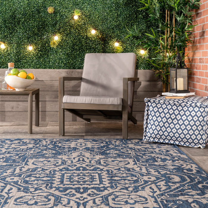 Blue Gemstone Medallion Area Rug for Indoor Outdoor Use