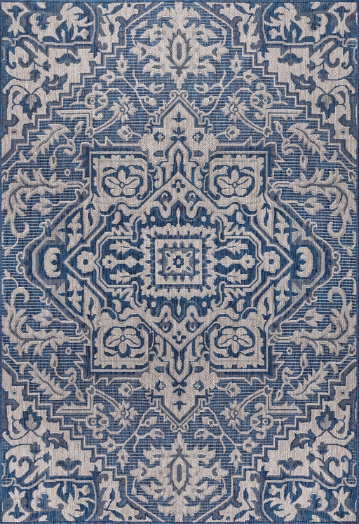 Blue Gemstone Medallion Area Rug for Indoor Outdoor Use