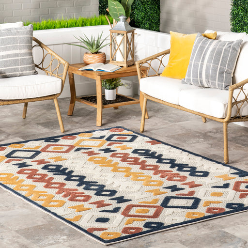 Blue Geometric Indoor Outdoor Area Rug 5x8 Feet