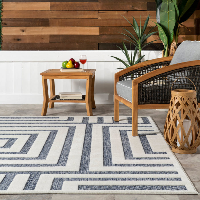 Blue Grey Striped Indoor Outdoor Area Rug 60x90 cm