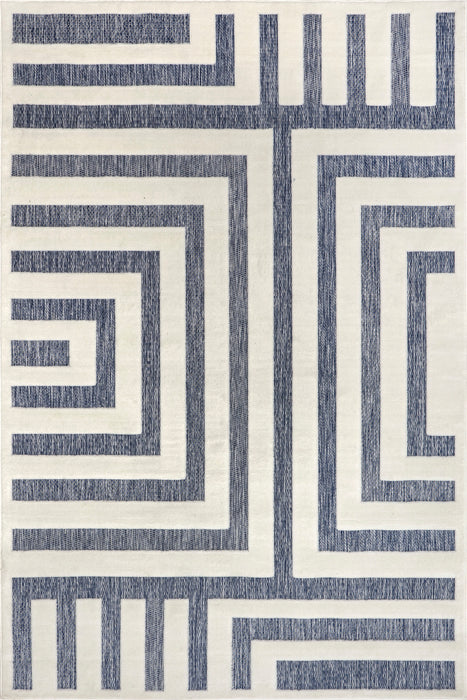 Blue Grey Striped Indoor Outdoor Area Rug 60x90 cm