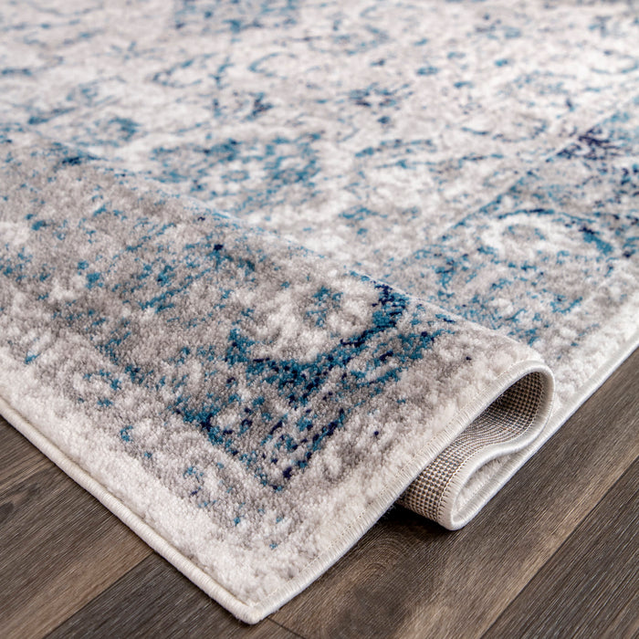 Blue Herati Area Rug 152 cm Soft Touch for Home Decor