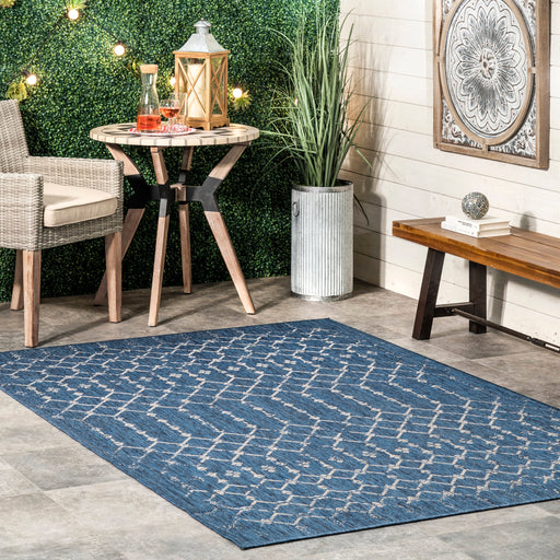 Blue Indoor Outdoor Trellis Area Rug 120x180 cm