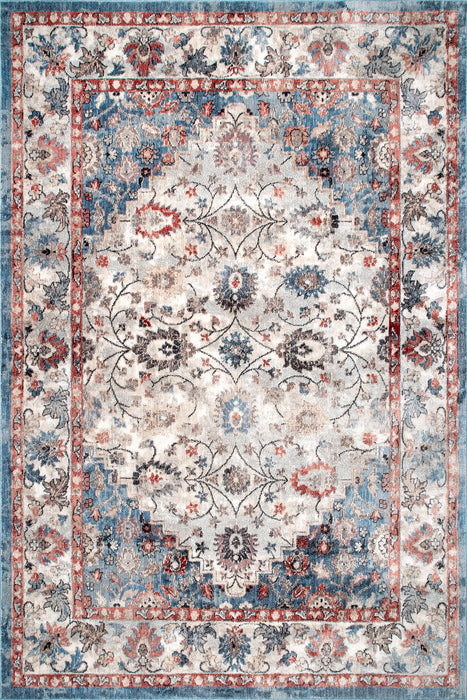 Blue Ivied Medallion Area Rug for Living Room