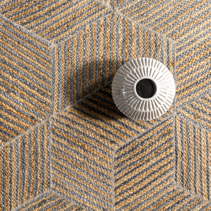 Blue Jute Hexagon Area Rug 120x180 cm