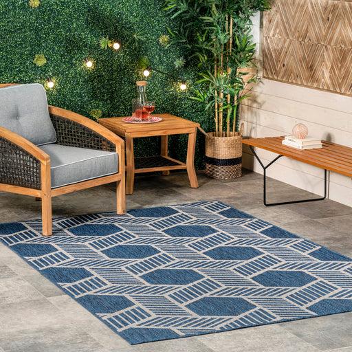 Blue Lattice Pattern Indoor Outdoor Area Rug 120x180 cm