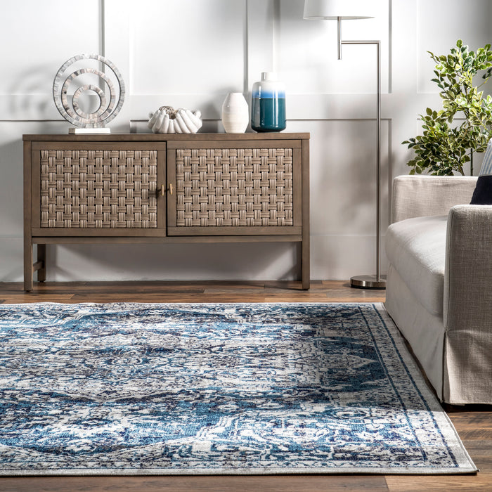 Blue Medallion Area Rug 150x230 cm Soft Durable Design