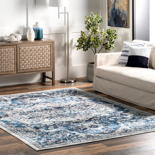 Blue Medallion Area Rug 160cm Soft Durable Design