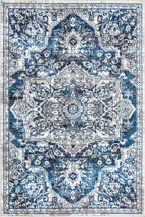 Blue Medallion Area Rug 160cm Soft Durable Design