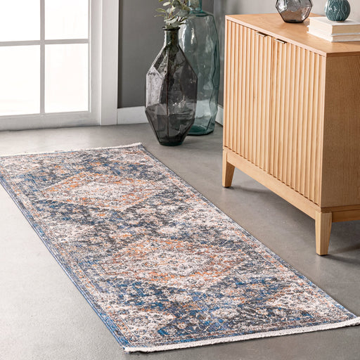 Blue Medallion Area Rug 160x230 cm for Vintage Decor
