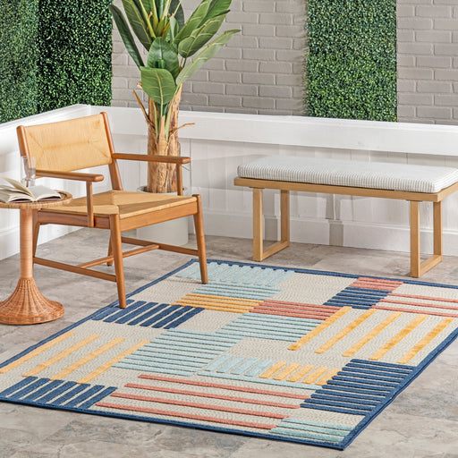 Blue Multicolor High-Low Striped Indoor Outdoor Area Rug