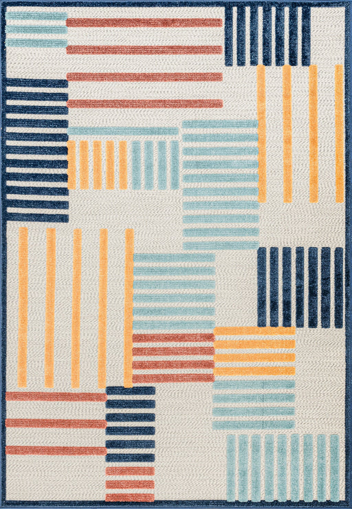 Blue Multicolor High-Low Striped Indoor Outdoor Area Rug