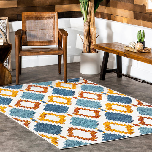 Blue Multicolor Trellis Outdoor Area Rug 120x180 cm