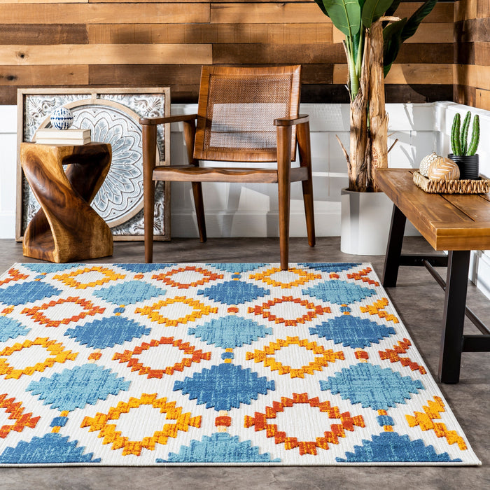 Blue Multicolor Trellis Outdoor Area Rug 120x180 cm