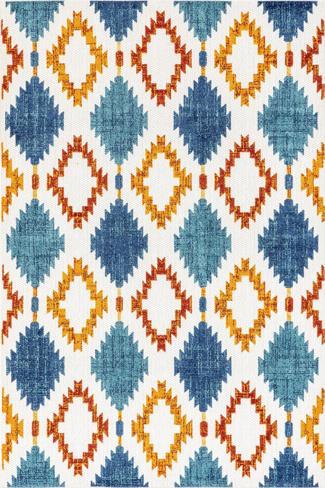 Blue Multicolor Trellis Outdoor Area Rug 120x180 cm